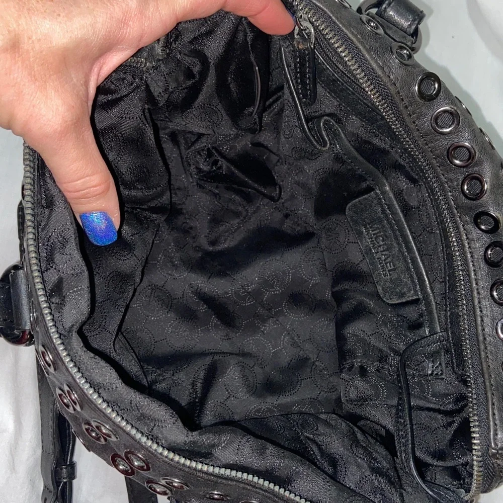 RARE Michael Kors black leather grommet Grayson_12